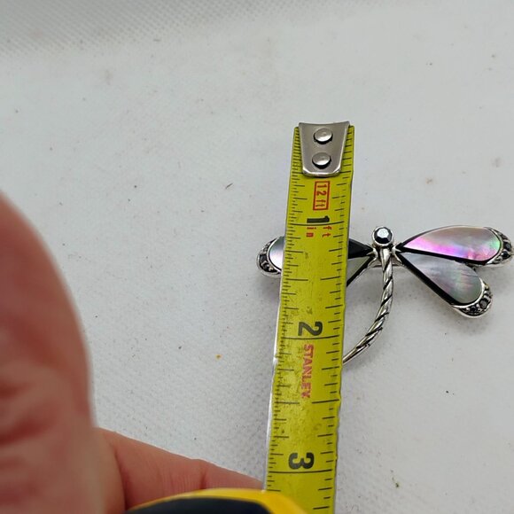 Vintage Monet Dragonfly Brooch Pin Silver Tone with Abalone Marcasite Rhinestone - Picture 4 of 6